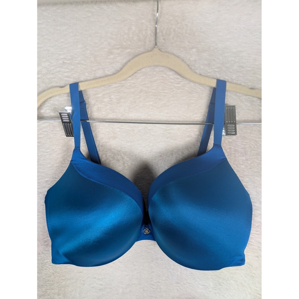 Victoria's Secret Push-Up Bra Women's 34DD Teal Blue Very Sexy Satin Underwire